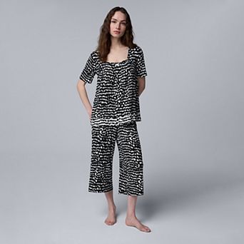 Women's Simply Vera Vera Wang Cozy Short Sleeve Pajama Top & Culotte Pajama Bottoms Set