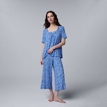 Women's Simply Vera Vera Wang Cozy Short Sleeve Pajama Top & Culotte Pajama Bottoms Set