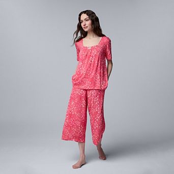 Women's Simply Vera Vera Wang Cozy Short Sleeve Pajama Top & Culotte Pajama Bottoms Set