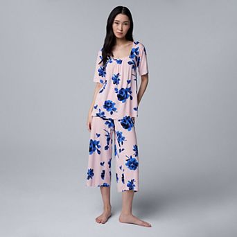 Women's Simply Vera Vera Wang Cozy Short Sleeve Pajama Top & Culotte Pajama Bottoms Set