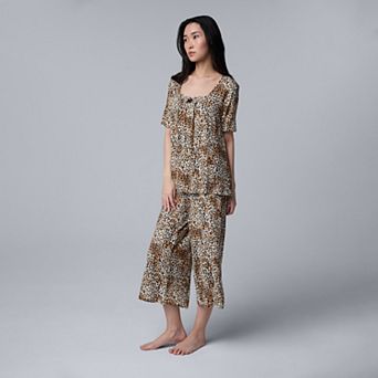 Women's Simply Vera Vera Wang Cozy Short Sleeve Pajama Top & Culotte Pajama Bottoms Set