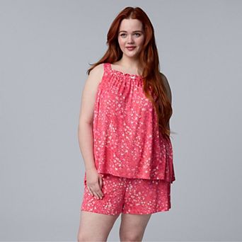 Plus Size Simply Vera Vera Wang Cozy Short Sleeve Pajama Top & Pajama Boxer Set