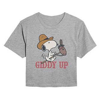 Juniors' Peanuts Snoopy Giddy Up Cropped Tee
