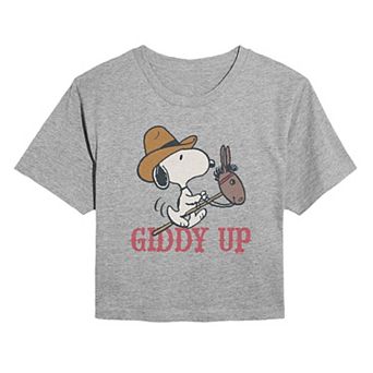 Juniors' Peanuts Snoopy Giddy Up Cropped Tee