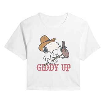 Juniors' Peanuts Snoopy Giddy Up Cropped Tee