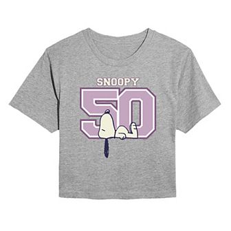 Juniors' Peanuts Snoopy Collegiate Cropped Tee