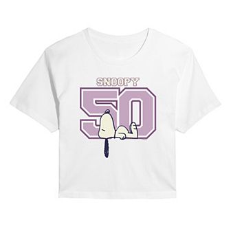 Juniors' Peanuts Snoopy Collegiate Cropped Tee