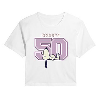 Juniors' Peanuts Snoopy Collegiate Cropped Tee