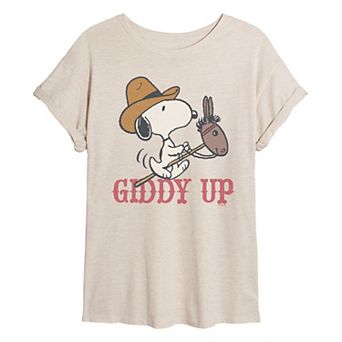 Juniors' Peanuts Snoopy Giddy Up Oversized Tee