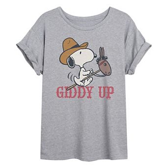 Juniors' Peanuts Snoopy Giddy Up Oversized Tee