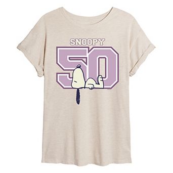 Juniors' Peanuts Snoopy Collegiate Oversized Tee