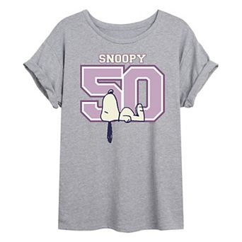 Juniors' Peanuts Snoopy Collegiate Oversized Tee
