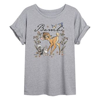 Juniors' Disney's Bambi Watercolor Oversized Tee