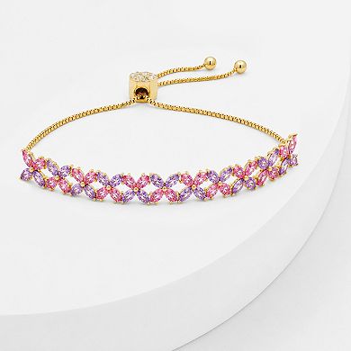 Brilliance Fine Silver-Plated Cubic Zirconia Cluster Adjustable Bracelet