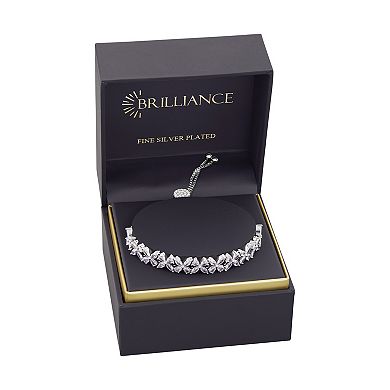 Brilliance Fine Silver-Plated Cubic Zirconia Cluster Adjustable Bracelet