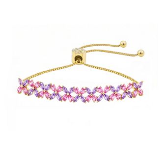 Brilliance Fine Silver-Plated Cubic Zirconia Cluster Adjustable Bracelet