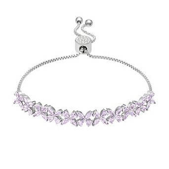 Brilliance Fine Silver-Plated Cubic Zirconia Cluster Adjustable Bracelet
