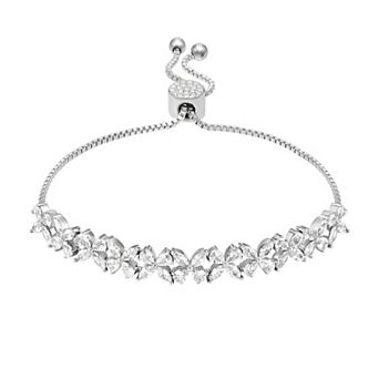 Brilliance Fine Silver-Plated Cubic Zirconia Cluster Adjustable Bracelet