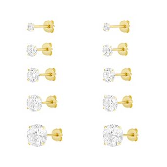 PRIMROSE Sterling Silver Cubic Zirconia 5-Pair Stud Earring Set