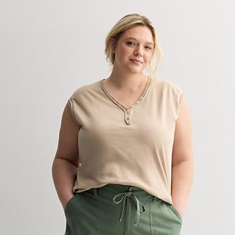 Plus Size Sonoma Goods For Life® Henley V-Neck Tank Top