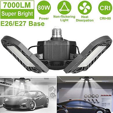 iMounTEK LED Garage Light 80W, 7000LM 6500K Deformable Ceiling Lamp with 3 Adjustable Panels
