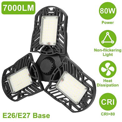 iMounTEK LED Garage Light 80W, 7000LM 6500K Deformable Ceiling Lamp with 3 Adjustable Panels