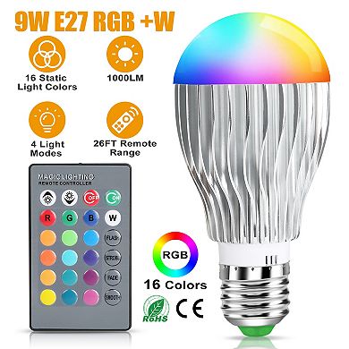 9W RGB LED Light Bulb E27 Base, 16 Color Changing Lamp with 24-Key IR Remote for Mood & Décor