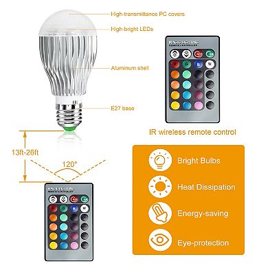 9W RGB LED Light Bulb E27 Base, 16 Color Changing Lamp with 24-Key IR Remote for Mood & Décor