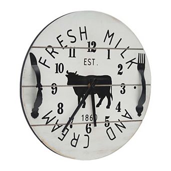 Parisloft 15.75" Farmhouse Rustic Wall Clock, Fresh Milk and Cream Wood and Metal, White and Black