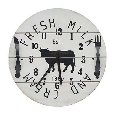 Parisloft 15.75" Farmhouse Rustic Wall Clock, Fresh Milk and Cream Wood and Metal, White and Black
