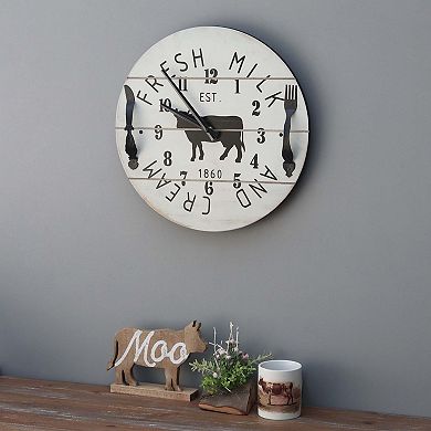 Parisloft 15.75" Farmhouse Rustic Wall Clock, Fresh Milk and Cream Wood and Metal, White and Black