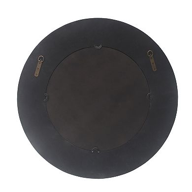 Parisloft 27.5 Inch Farmhouse Wood Circle Telescope Mirror with Carved Patterns