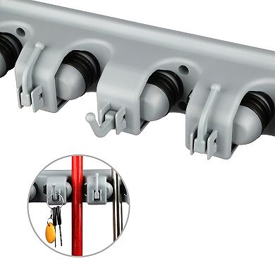 Wall-Mount Mop & Broom Holder with 5-Position Storage Rack for Home, Bathroom, Kitchen, Garage