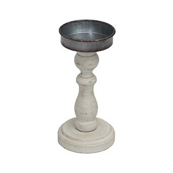 Parisloft Whitewashed Wood and Metal Pillar Candle Holder, Farmhouse Style, 8-7/8"H