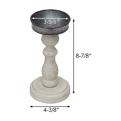 Parisloft Whitewashed Wood and Metal Pillar Candle Holder, Farmhouse Style, 8-7/8"H