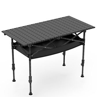 Adjustable Folding Camping Table Portable Roll-Up Steel Table with Hanging Net for Outdoor Use