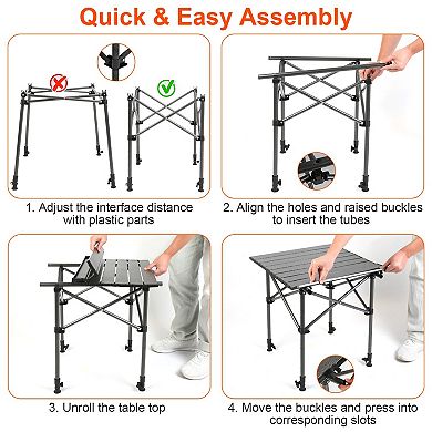 Adjustable Folding Camping Table Portable Roll-Up Steel Table with Hanging Net for Outdoor Use