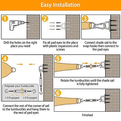 Sun Shade Sail Hardware Kit, Stainless Steel Fixing Accessories for Rectangular & Square Canopies