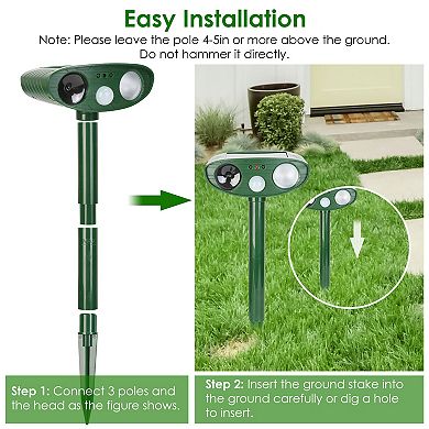 Solar Ultrasonic Animal Repeller with PIR Sensor & Flashing Light, IPX4 Waterproof Pest Chaser