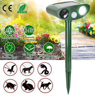 Solar Ultrasonic Animal Repeller with PIR Sensor & Flashing Light, IPX4 Waterproof Pest Chaser