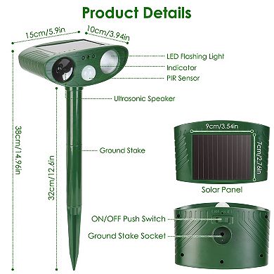 Solar Ultrasonic Animal Repeller with PIR Sensor & Flashing Light, IPX4 Waterproof Pest Chaser