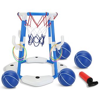 Summer Pool Basketball Hoop Set Floating Water Game with Balls, Circles & Pump for Kids 3-12