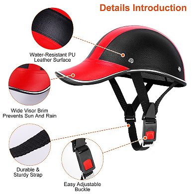 Adjustable Safety Bicycle Helmet Windproof Anti-UV Cycling Cap with Sunshade & Leather