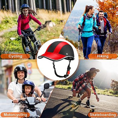 Adjustable Safety Bicycle Helmet Windproof Anti-UV Cycling Cap with Sunshade & Leather