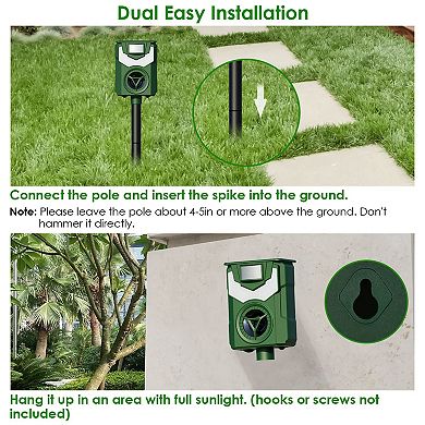 Solar Ultrasonic Animal Repeller with Flame Light Motion Sensor, USB Charge, Waterproof IP55