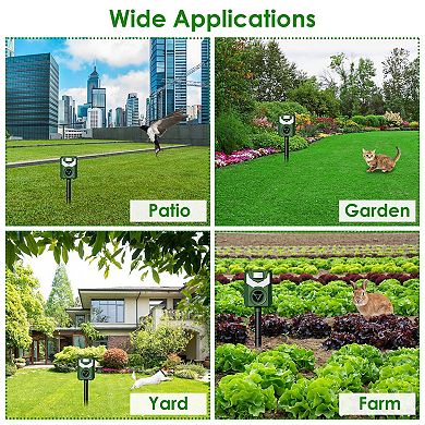 Solar Ultrasonic Animal Repeller with Flame Light Motion Sensor, USB Charge, Waterproof IP55