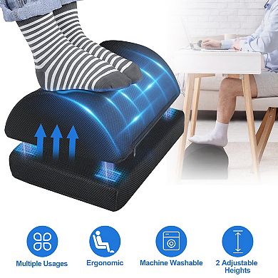 Under Desk Footrest Ergonomic Memory Foam with 2 Heights, Washable Cover for Home Office