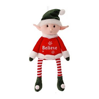 22-Inch Fabric Retro 'Believe' Sitting Elf: Charming Holiday Decoration with Vintage Appeal