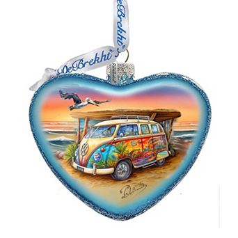 Coastal Truck Heart Glass Ornament By G. Debrekht
