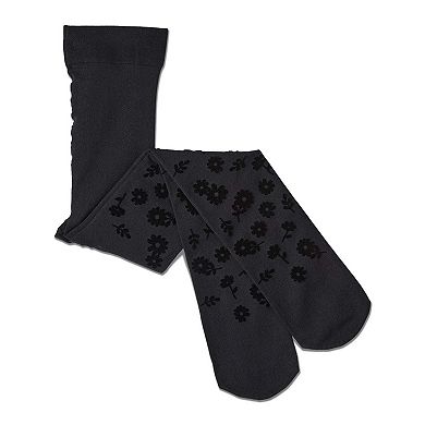 Girls Opaque "Flower Garden" Flocked Tights